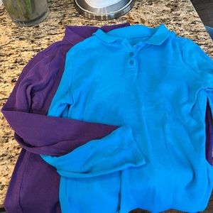 Lot of 2 Justice Long Sleeved Polo Style Shirt Tops Sz 10 Aqua Purple